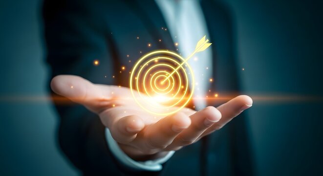 Businessman holding a glowing fingerprint scan