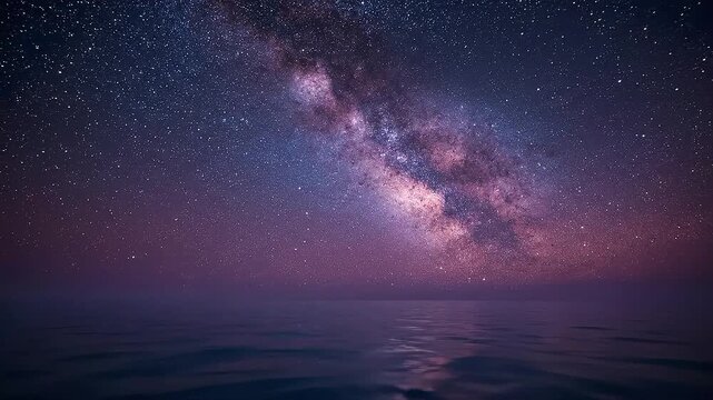 Milky Way galaxy stars over calm ocean at night