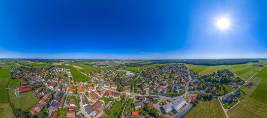Naklejka premium Die Gemeinde Stetten bei Mindelheim im schwäbischen Unterallgäu aus der Vogelperspektive