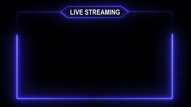 live streaming neon text frame animation box frame neon frame live streaming game live Stream overlay animation for live streaming video. neon line animation tow ton color on a grid background