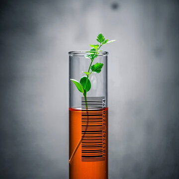 Close-up of a plant in a test tube with nutrient medium.