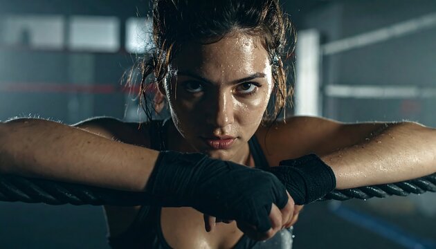 Female Boxer in Fighting Stance.