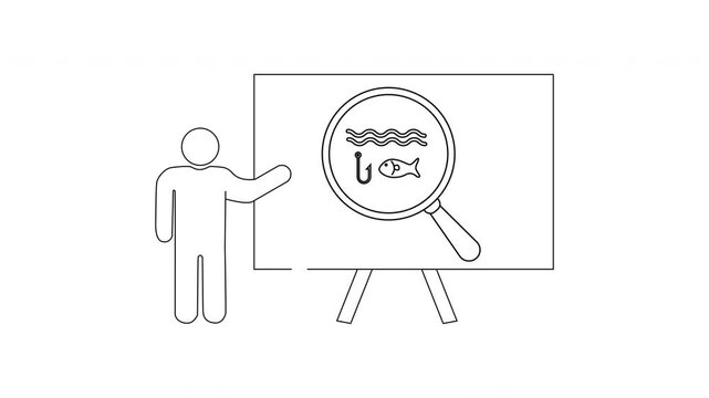 Fishing Presentation - A Simple Line Drawing Illustration.