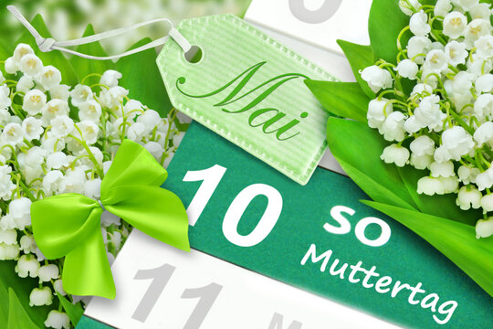 Deutscher Kalender Datum 10. Mai  2026  Sonntag und Muttertag mit Blumen
