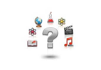 Fototapeta premium question mark symbol surrounded by education and media icons