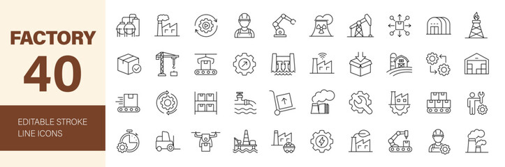 Factory icon set. Editable line icons. Vector illustration.