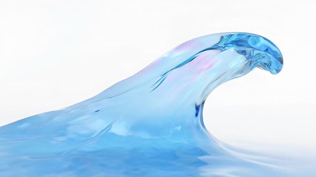 Blue water wave curl motion with translucent fluid surface and crisp ocean splash, blue liquid splash forming abstract wave with glossy surface and soft iridescent highlights conveying calm fluid
