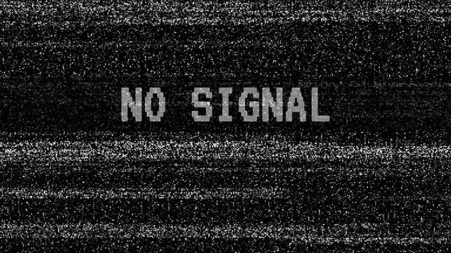 Defects and interference of the video signal. The effects of noise and malfunction of the TV with no signal text. Glitches and static noise background. 4K Video