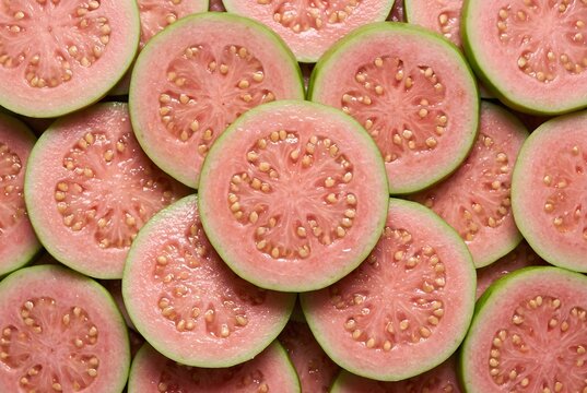 Fresh Pink Guava Slices Pattern Background