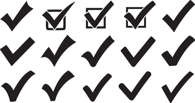Checkmarks and ticks on a white background illustration