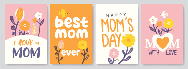 Fototapeta premium Happy Mother's Day Calligraphy abstract art background vector. Luxury minimal style wallpaper with art flower. Vector background for banner, poster.