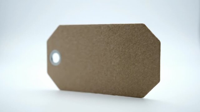 Blank Kraft Paper Tag With Metal Eyelet Rotating Slowly on White Background