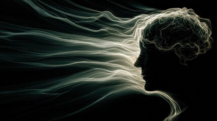 Obraz premium Light Stream Enters Brain Silhouette, Showing the Flow of Knowledge and Ideas in a Creative Visual Representation