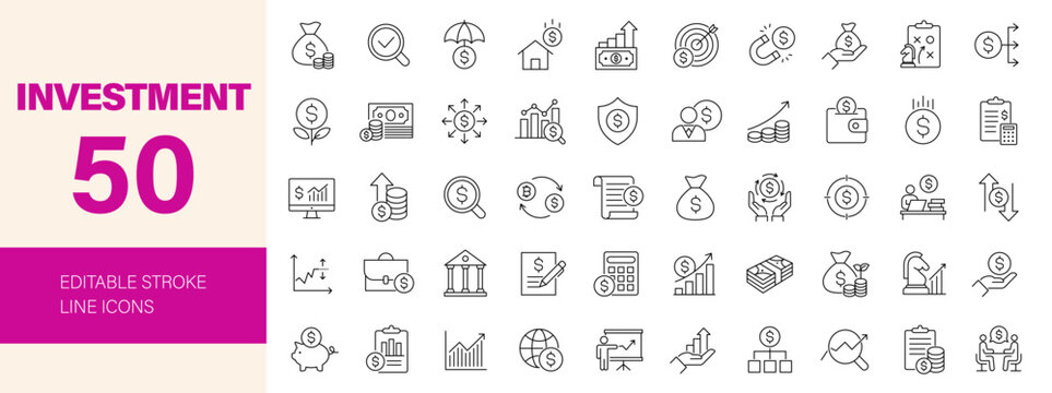 Investment icon set. Editable line icons. Vector illustration.