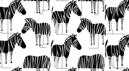 Fototapeta premium Zebra silhouettes arranged in seamless repeating pattern background, no seamless