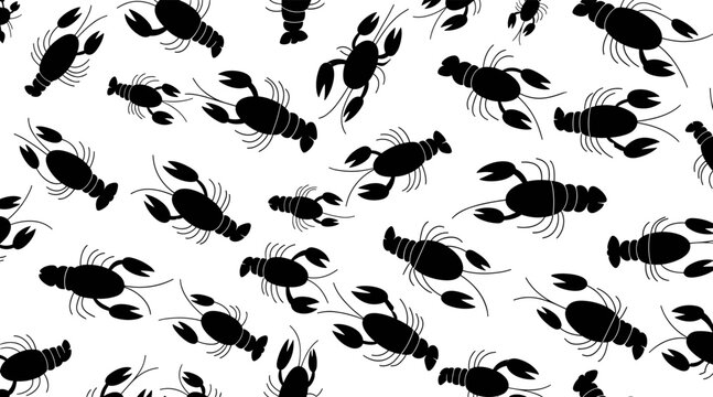 Crayfish silhouettes scattered pattern on white background, no seamless