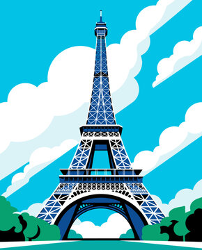 Cinematic Paris Illustration with Eiffel Tower, Romantic Sunset Cityscape, French Architecture Artwork