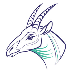 Vector antelope head illustration, blue and green lines © Avhijit