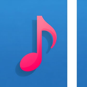 Pink musical eighth note symbol on blue background with white stripe  music notation icon