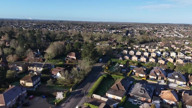 Houses and streets Chalfont St Peter Buckinghamshire England aerial drone