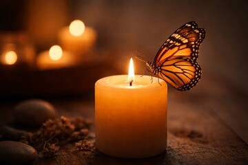 Butterfly Sitting on Candle – Calm and Relaxation Concept