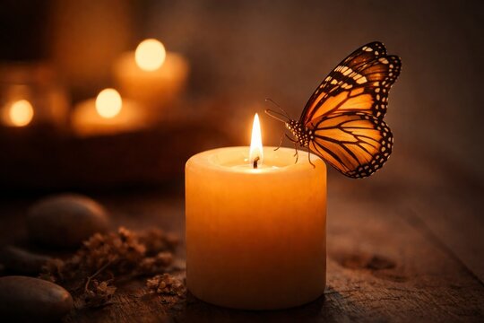 Butterfly Sitting on Candle &ndash; Calm and Relaxation Concept