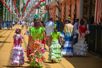 colorful flamenco dresses at the Feria de Abril in Seville