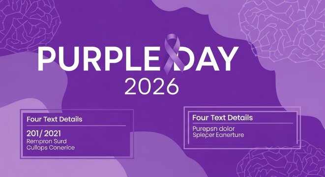 Purple day 2026 with text details and epilepsy awareness brain graphics