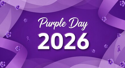 purple day 2026 banner with elegant ribbons and small flowers for epilepsy awareness