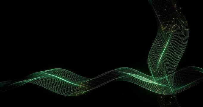 Abstract Glowing Gradient Lines Motion Background with Flowing Curves, Futuristic Technology Light Animation Loop:4K,Emerald