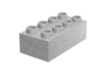 Naklejka premium Black and white halftone style plastik constructor part isolated. Round pixel dots style. Vector illustration