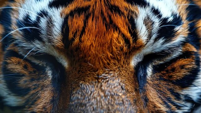 Tiger eyes staring intensely in close up shot. Wildlife conservation and animal behavior study