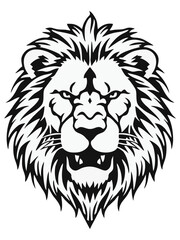 Obraz premium Black and White Illustration of a Fierce Lion Head Tribe