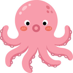 Obraz premium Adorable Pink Cartoon Octopus Illustration with Big Eyes and Tentacles