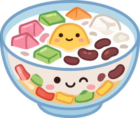 Fototapeta premium Adorable Kawaii Style Illustration of a Colorful Dessert Bowl with Toppings
