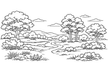 Fototapeta premium Forest Border Illustration – Minimalist Tree Line Art Design