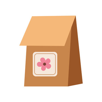 Flower seeds package. Spring garden design element.