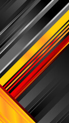 Black background with yellow red diagonal stripes accent