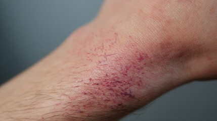 Fototapeta premium Closeup of ankle with inflamed red rash and visible irritation highlighting dermatology condition and skin reaction concept