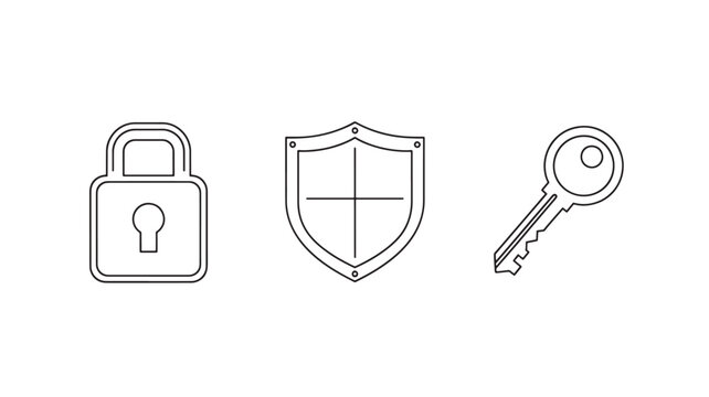 Security Icons Lock Shield Key Line Icons, Protection Privacy Safety Symbol Set