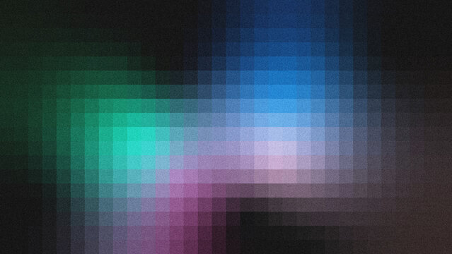 A minimalist abstract background featuring overlapping gradient grids in teal, blue, and purple hues, with a subtle grainy noise texture. 