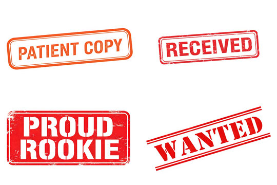 Four colorful vintage style badges with text labels, isolated on transparent cutout Stamp set png.