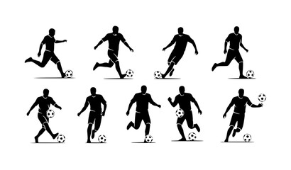 Football player dribbling ball silhouette vector illustration dynamic soccer action isolated on white