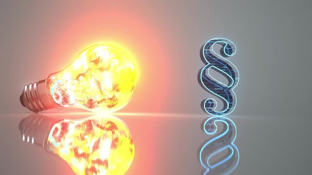 Glowing Light Bulb with Paragraph Symbol and Digital Data Background. 4k video ProRes 4444.