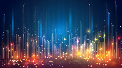 Digital data network connecting futuristic big city