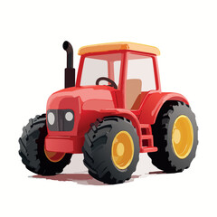 Obraz premium Red Tractor: A vibrant red tractor, symbolic of agricultural industry, stands proudly with its robust tires, ready to work in the fields.
