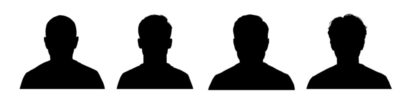 set of man face silhouette &ndash; front view, vector illustration