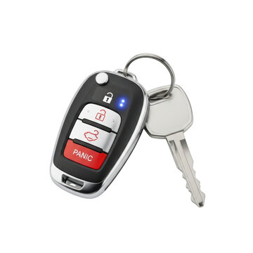 A car key fob with a key attached to it isolated on transparent background