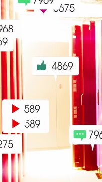 Vertical video: Center hall white door getting alert icons from edges piling then fading for social