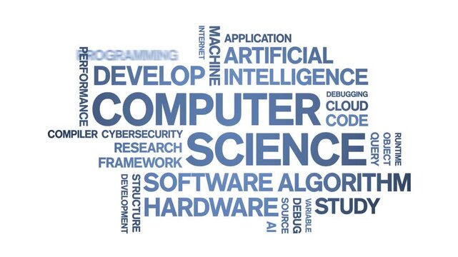 Computer Science animated word cloud-text design animation tag kinetic typography seamless loop.